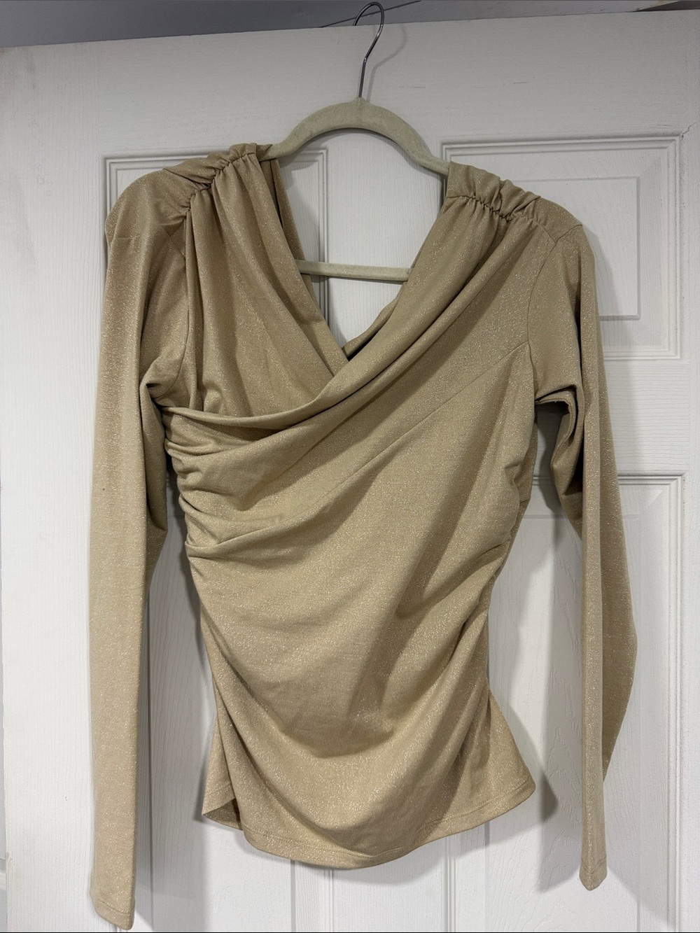 Ann Taylor Metallic Gold Draped Long-Sleeve Top
